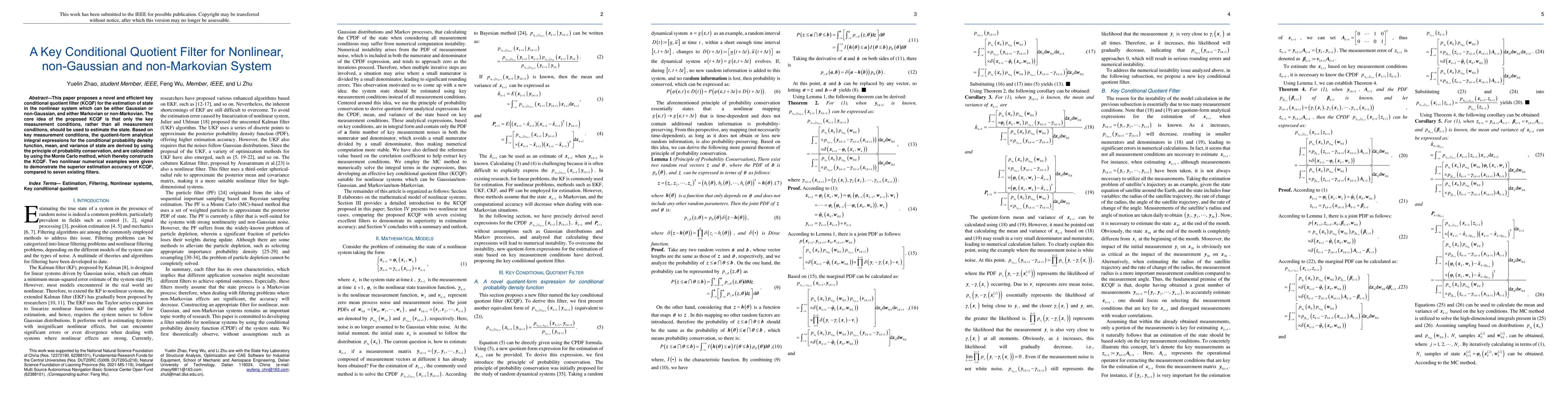 Thumbnail for A Key Conditional Quotient Filter for Nonlinear, non-Gaussian and
  non-Markovian System