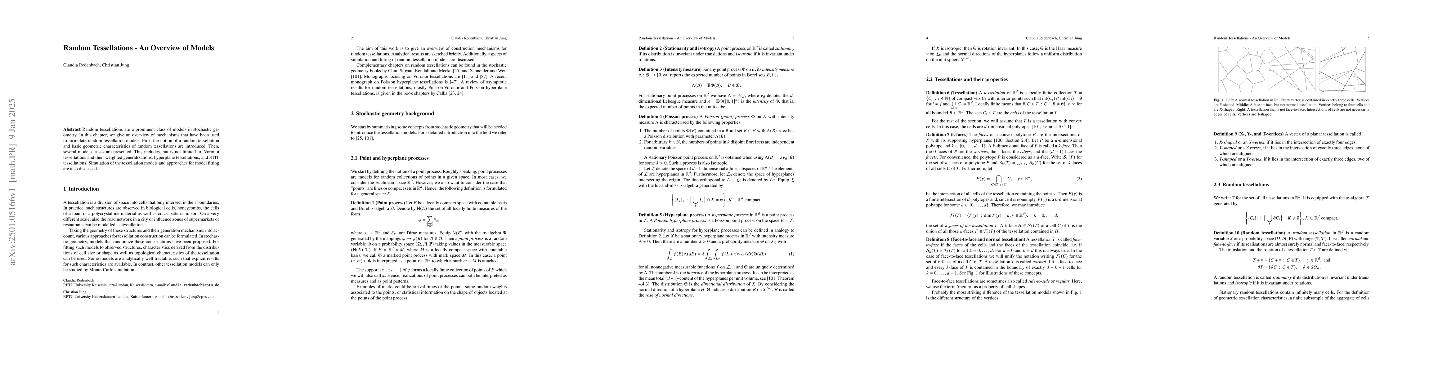 Thumbnail for Random Tessellations -- An Overview of Models