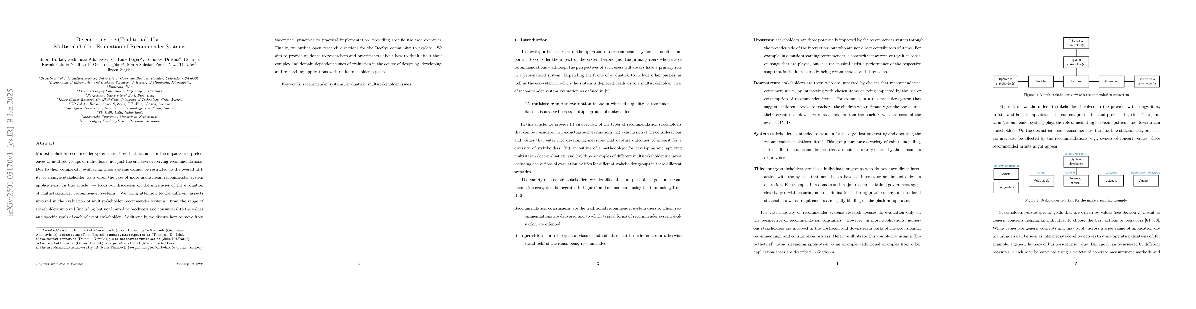 Thumbnail for De-centering the (Traditional) User: Multistakeholder Evaluation of
  Recommender Systems