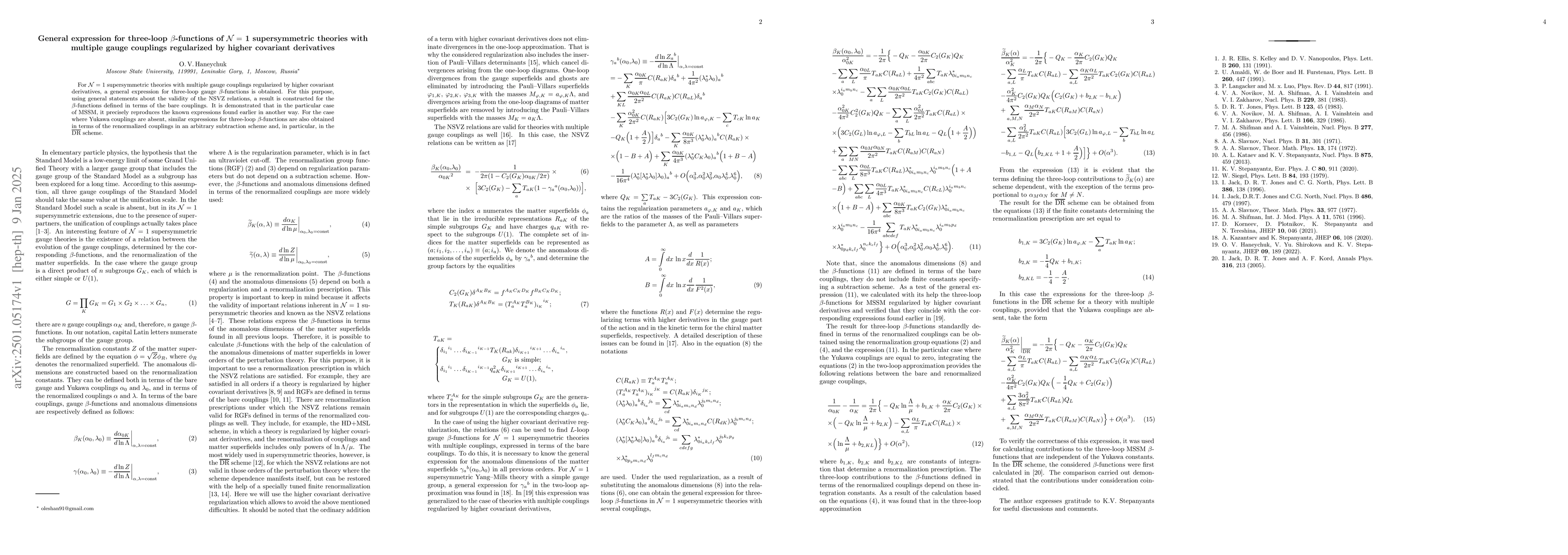 Thumbnail for General expression for three-loop $β$-functions of $\cal N =$ 1
  supersymmetric theories with multiple gauge couplings regularized by higher
  covariant derivatives