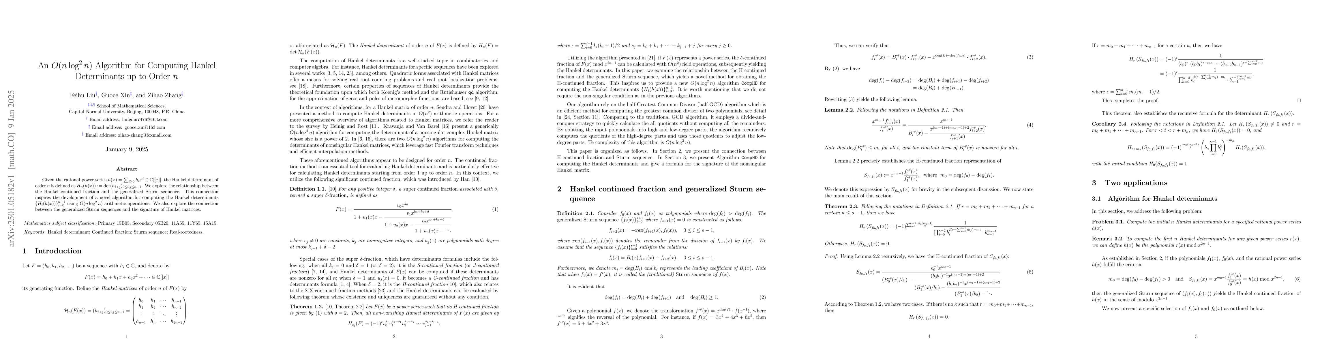 Thumbnail for An $O(n\log^2n)$ Algorithm for Computing Hankel Determinants up to Order
  $n$