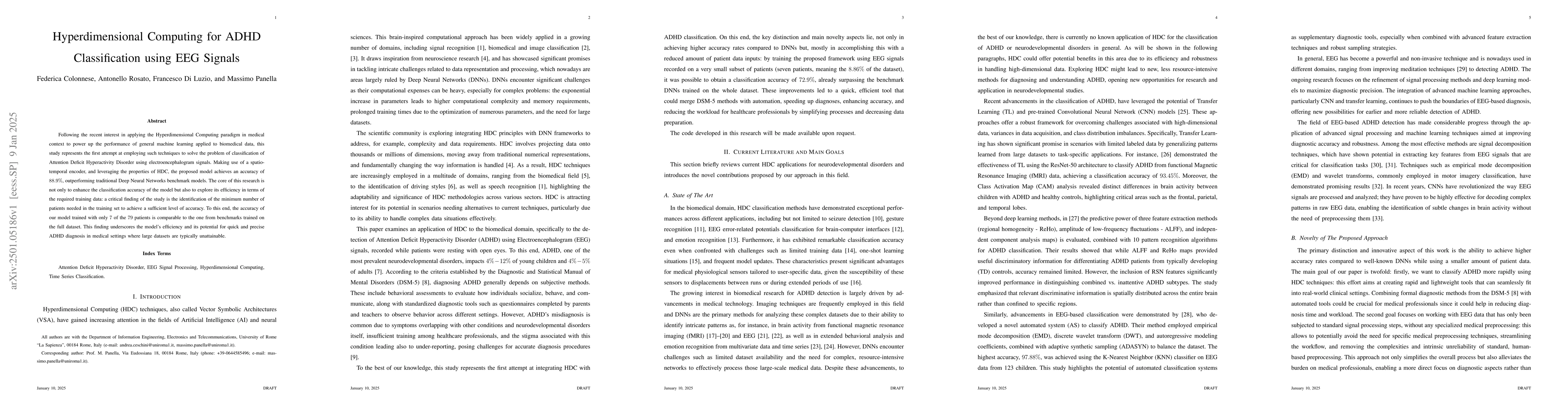 Thumbnail for Hyperdimensional Computing for ADHD Classification using EEG Signals