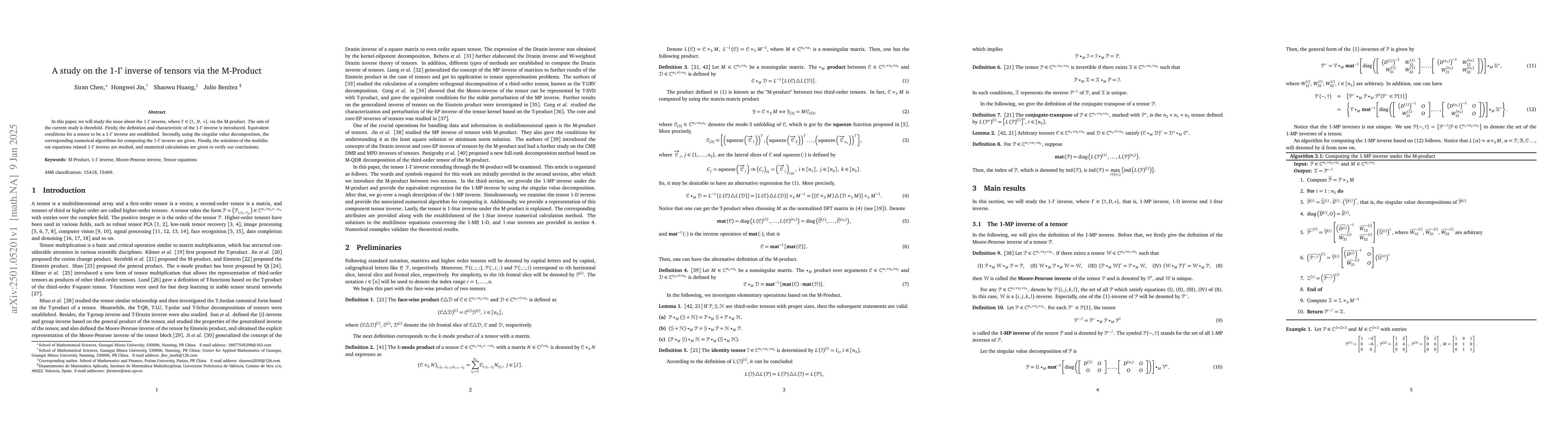 Thumbnail for A study on the 1-$Γ$ inverse of tensors via the M-Product