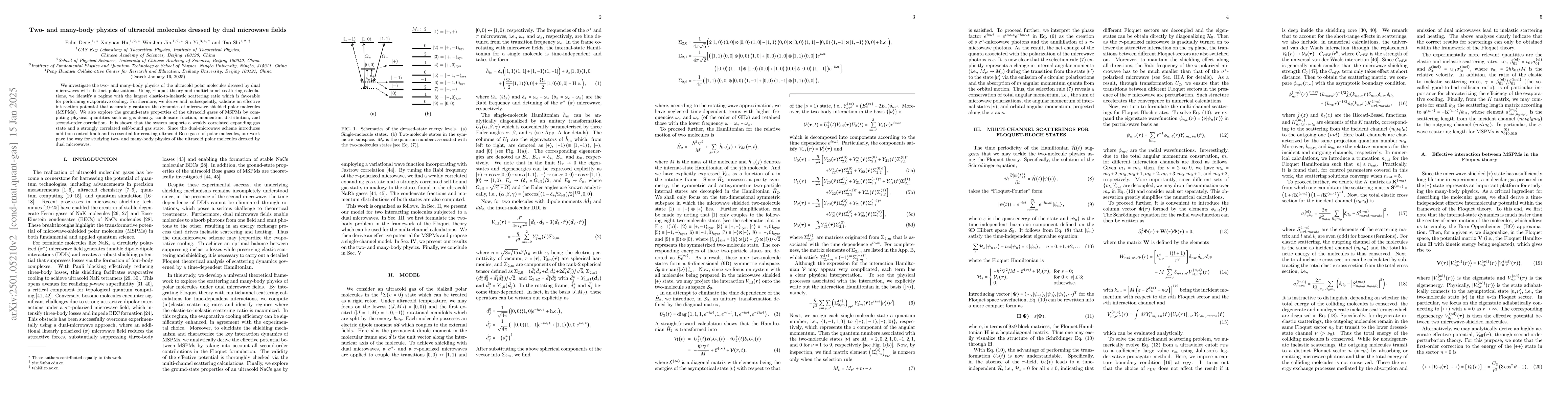 Thumbnail for Two- and many-body physics of ultracold molecules dressed by dual
  microwave fields