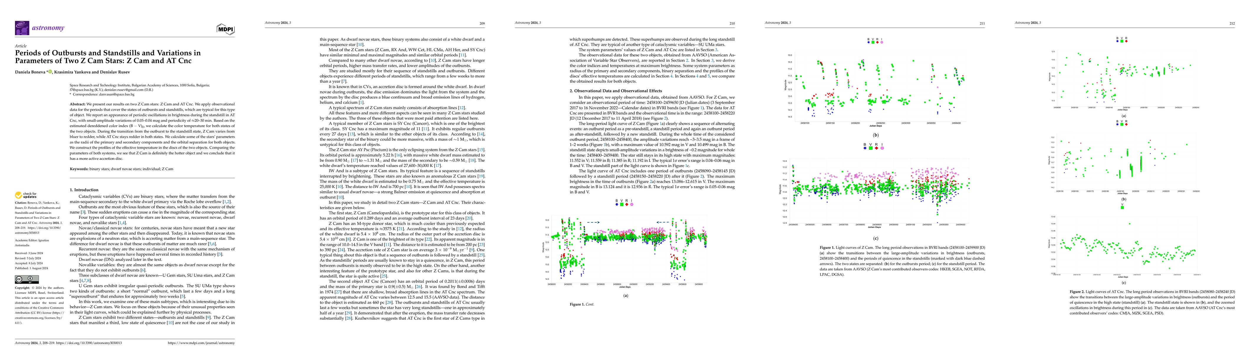 Thumbnail for Periods of outbursts and standstills and parameters variations in two Z
  Cam stars: Z Cam and AT Cnc