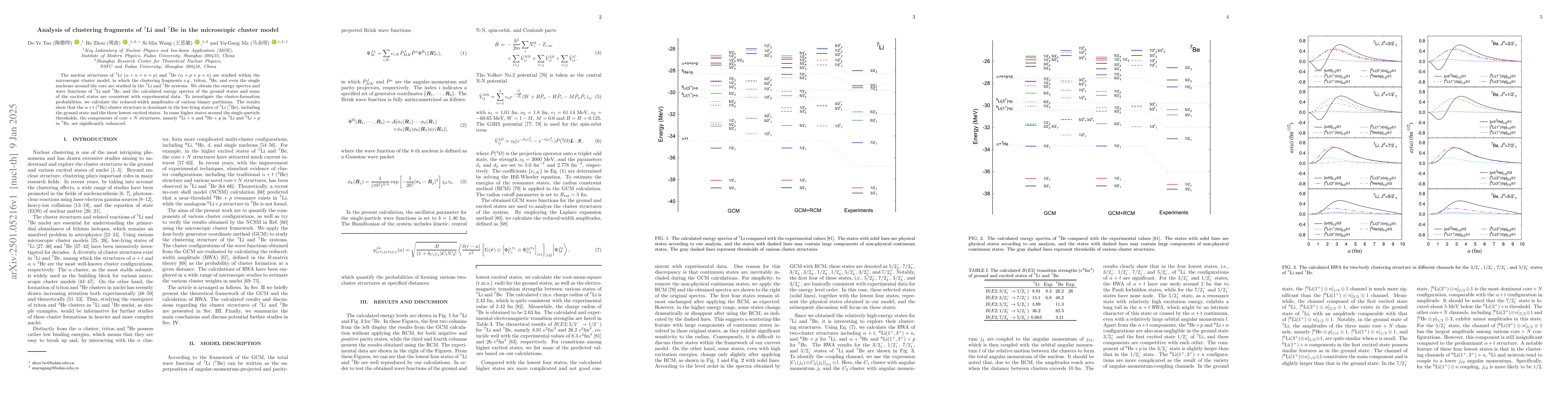 Thumbnail for Analysis of clustering fragments of $^7$Li and $^7$Be in the microscopic
  cluster model