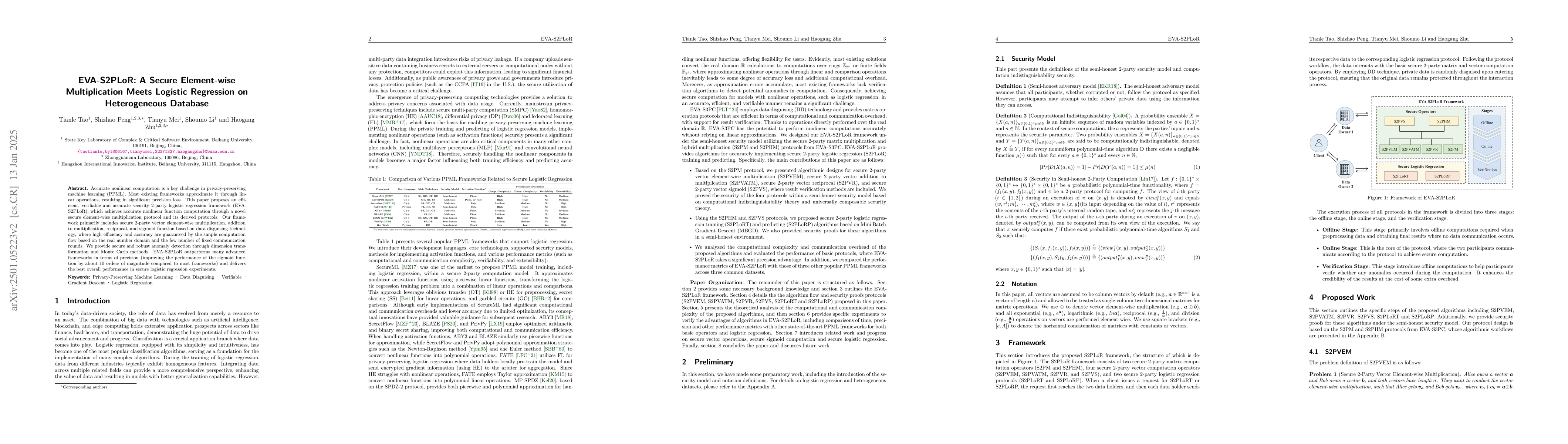 Thumbnail for EVA-S2PLoR: A Secure Element-wise Multiplication Meets Logistic
  Regression on Heterogeneous Database