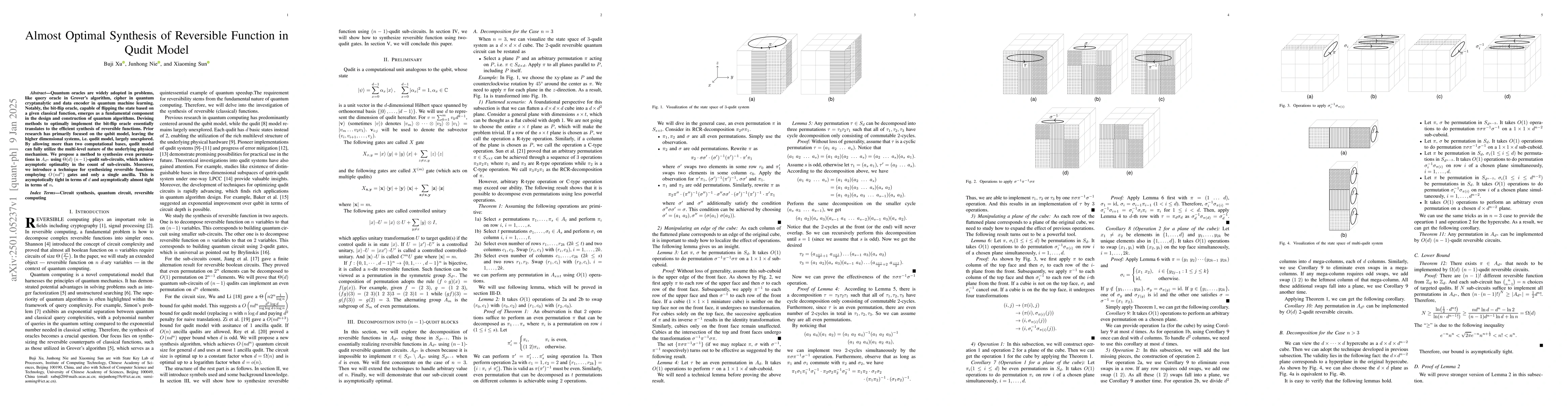 Thumbnail for Almost Optimal Synthesis of Reversible Function in Qudit Model
