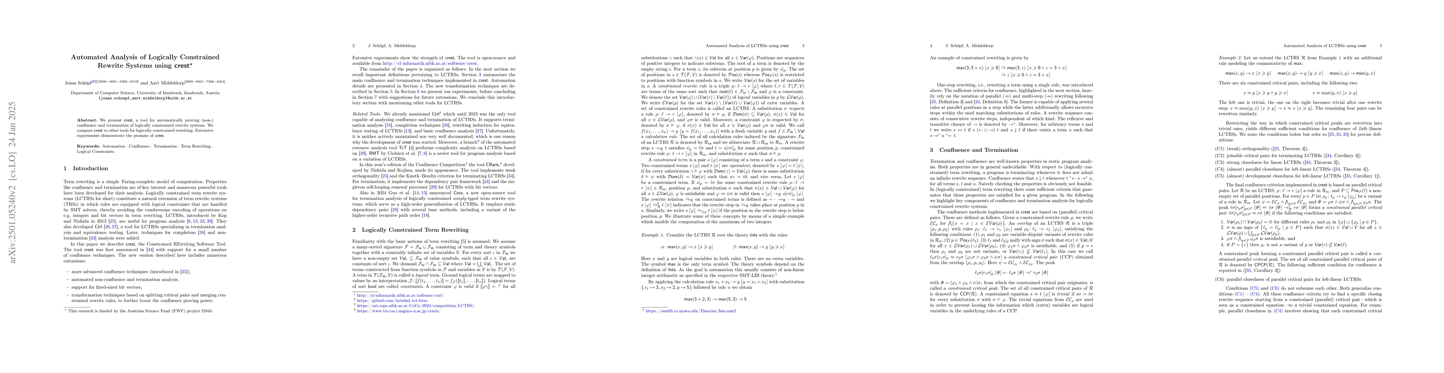 Thumbnail for Automated Analysis of Logically Constrained Rewrite Systems using crest