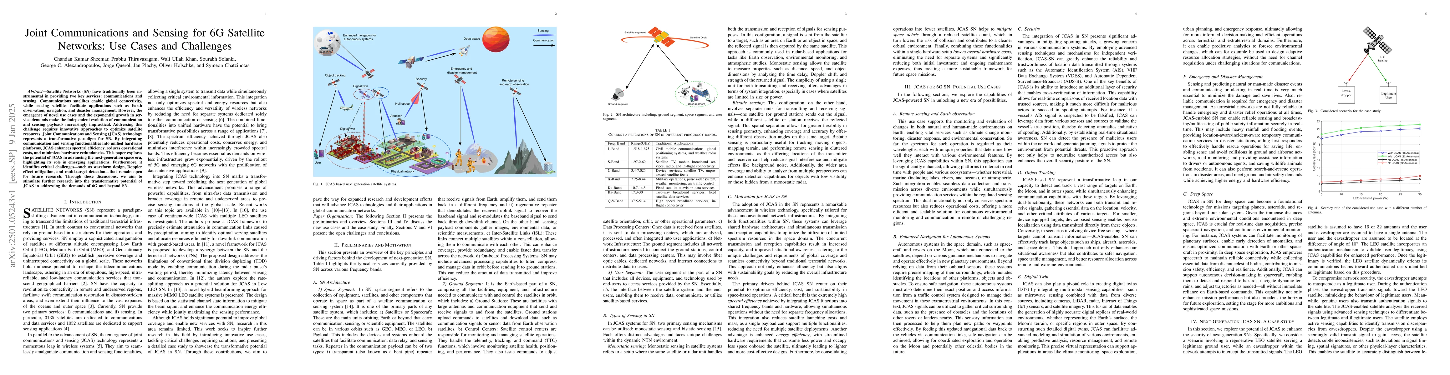 Thumbnail for Joint Communications and Sensing for 6G Satellite Networks: Use Cases
  and Challenges