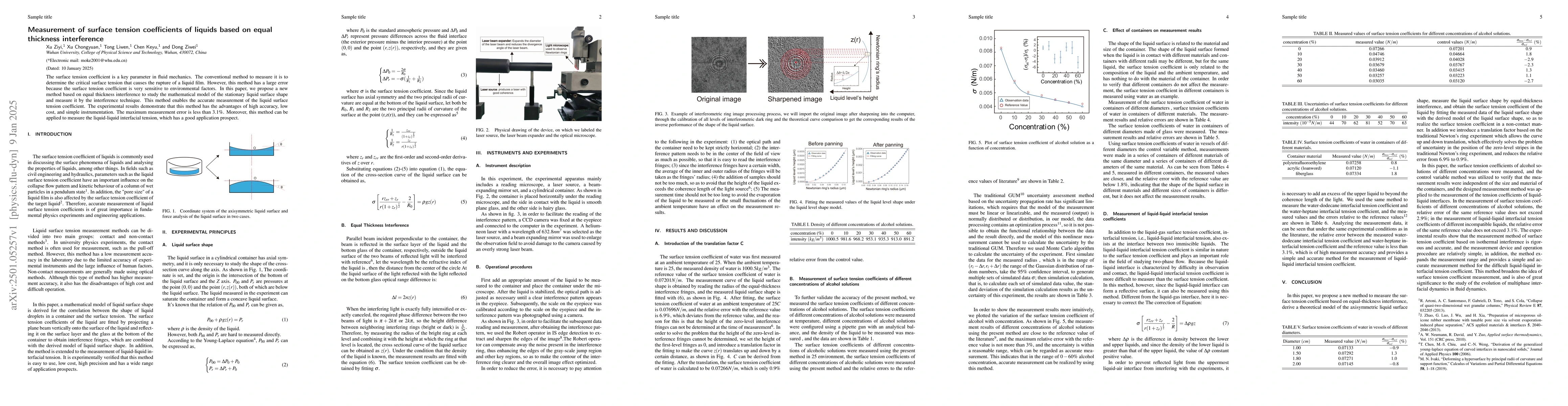 Thumbnail for Measurement of surface tension coefficients of liquids based on equal
  thickness interference