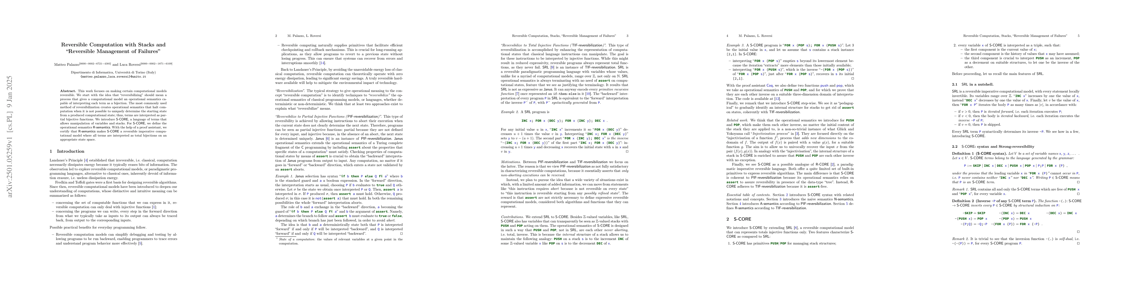Thumbnail for Reversible Computation with Stacks and "Reversible Management of
  Failures"