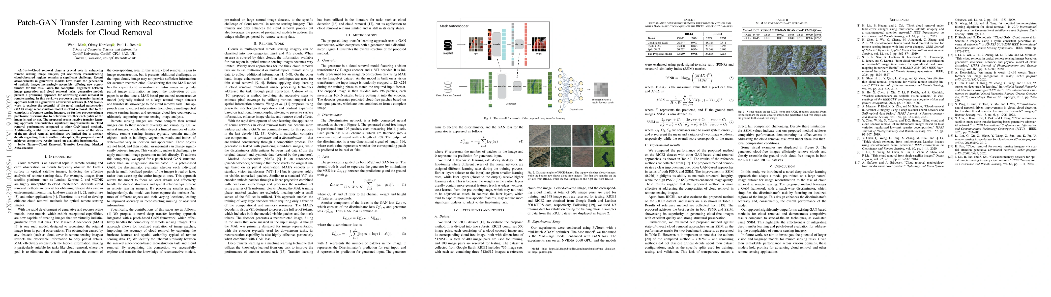 Thumbnail for Patch-GAN Transfer Learning with Reconstructive Models for Cloud Removal