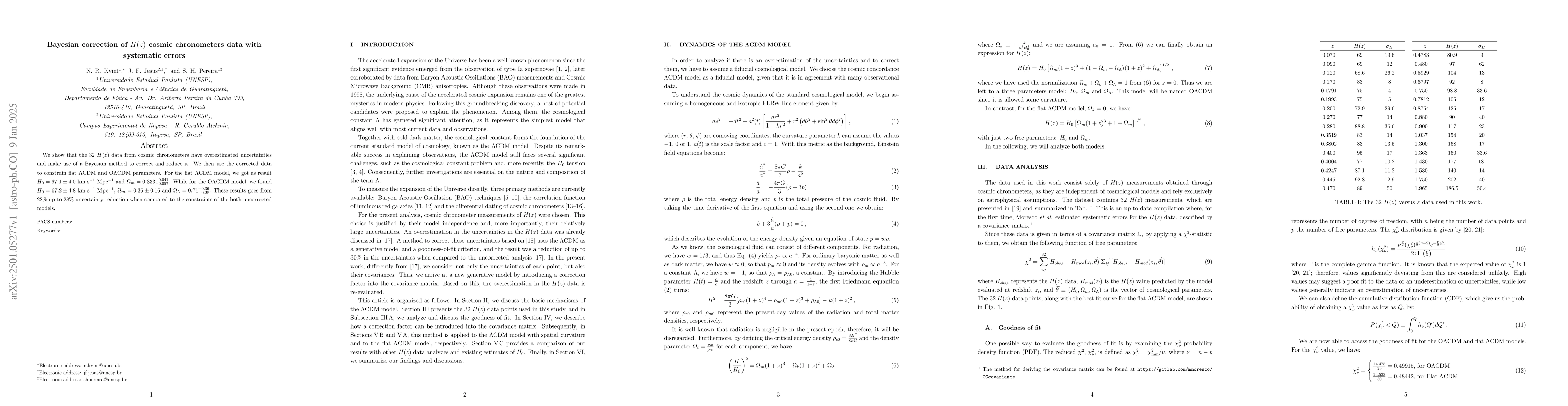 Thumbnail for Bayesian correction of $H(z)$ cosmic chronometers data with systematic
  errors