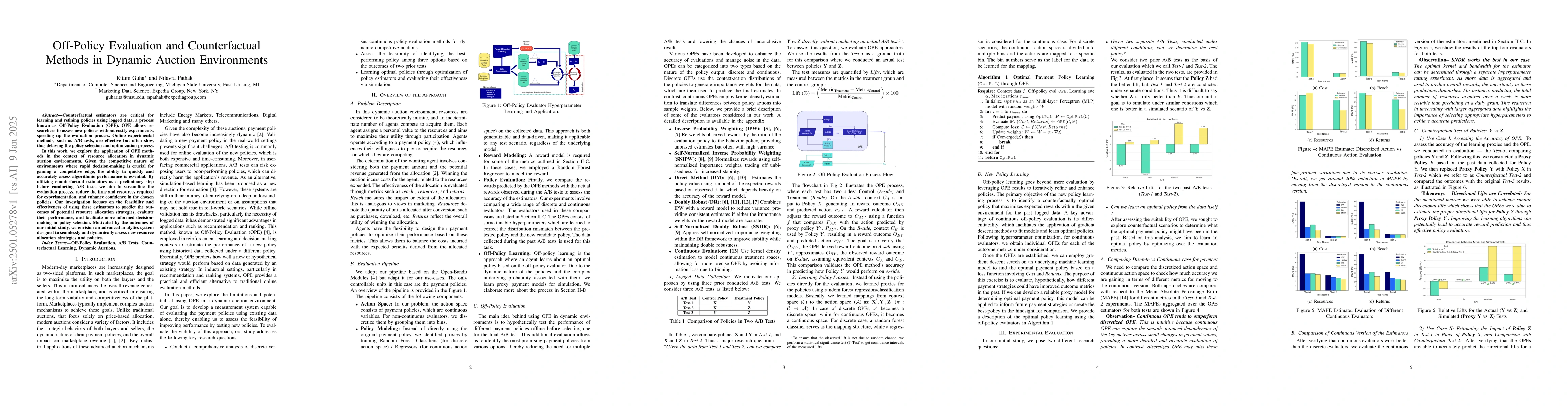 Thumbnail for Off-Policy Evaluation and Counterfactual Methods in Dynamic Auction
  Environments