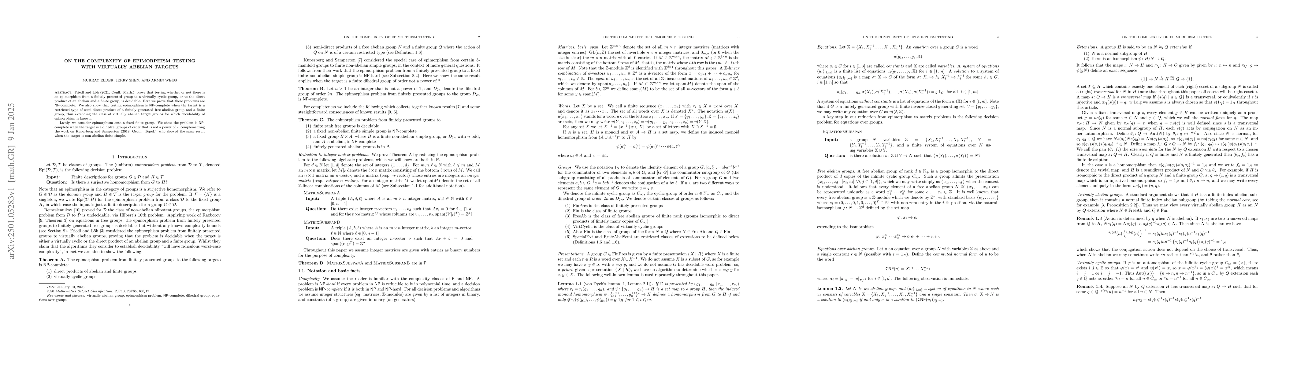 Thumbnail for On the complexity of epimorphism testing with virtually abelian targets