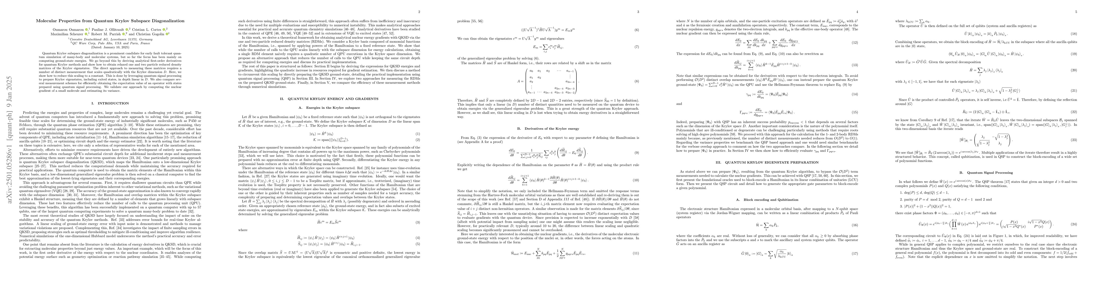 Thumbnail for Molecular Properties from Quantum Krylov Subspace Diagonalization