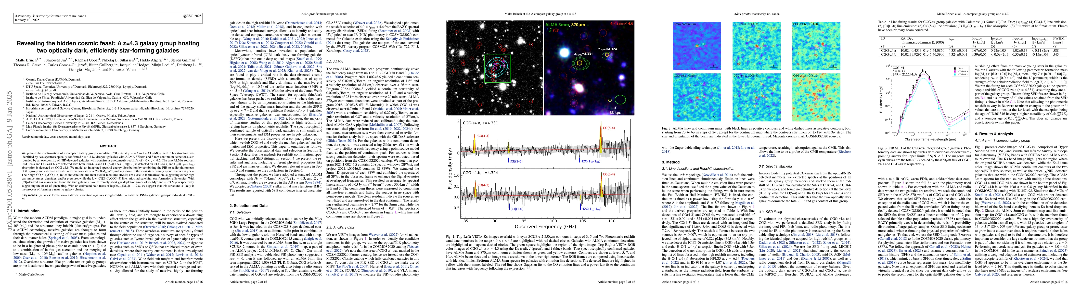 Thumbnail for Revealing the hidden cosmic feast: A z=4.3 galaxy group hosting two
  optically dark, efficiently star-forming galaxies