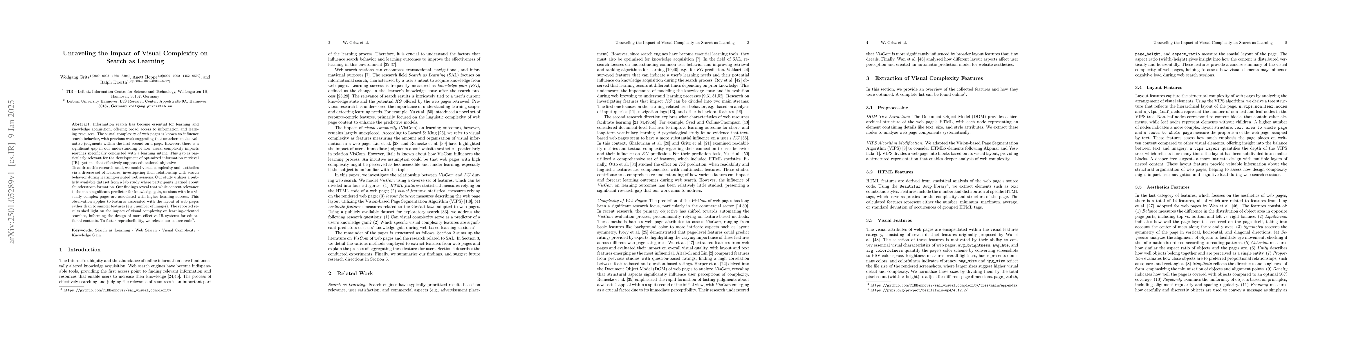 Thumbnail for Unraveling the Impact of Visual Complexity on Search as Learning