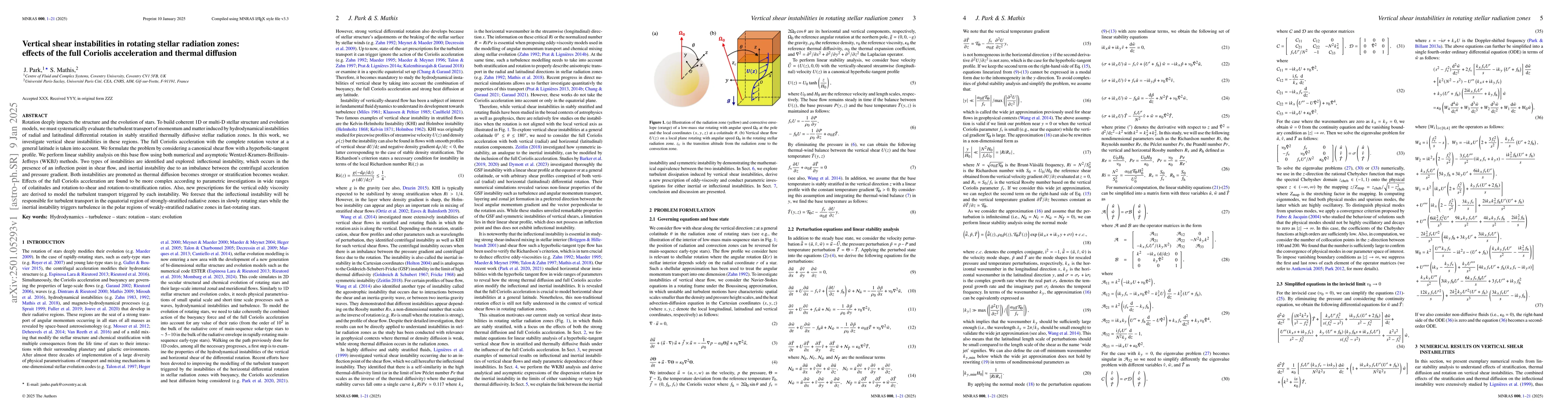 Thumbnail for Vertical shear instabilities in rotating stellar radiation zones:
  effects of the full Coriolis acceleration and thermal diffusion