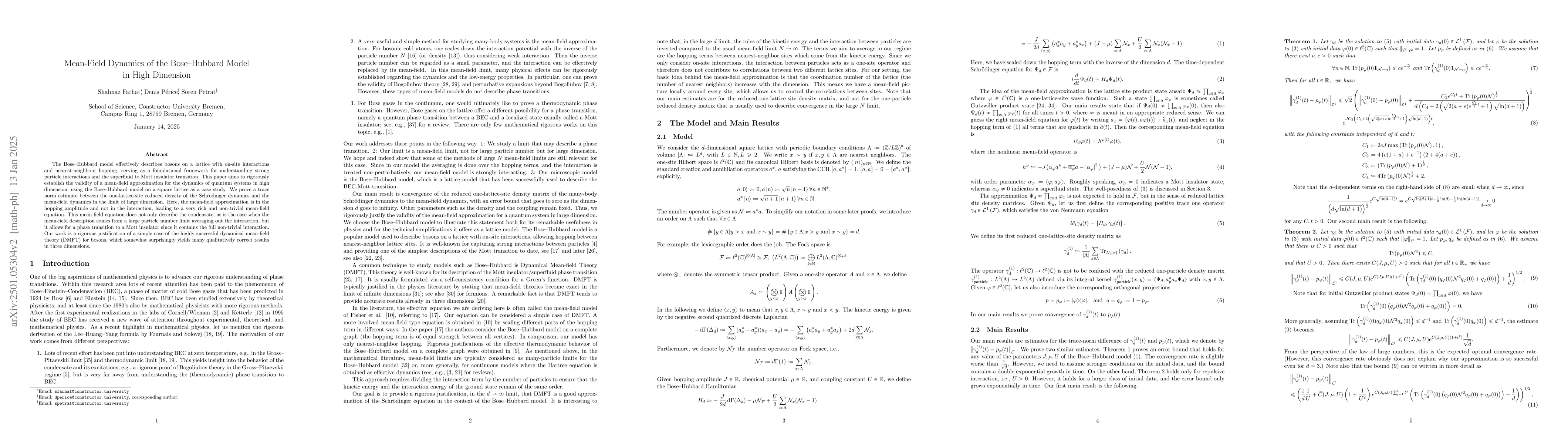 Thumbnail for Mean-Field Dynamics of the Bose-Hubbard Model in High Dimension