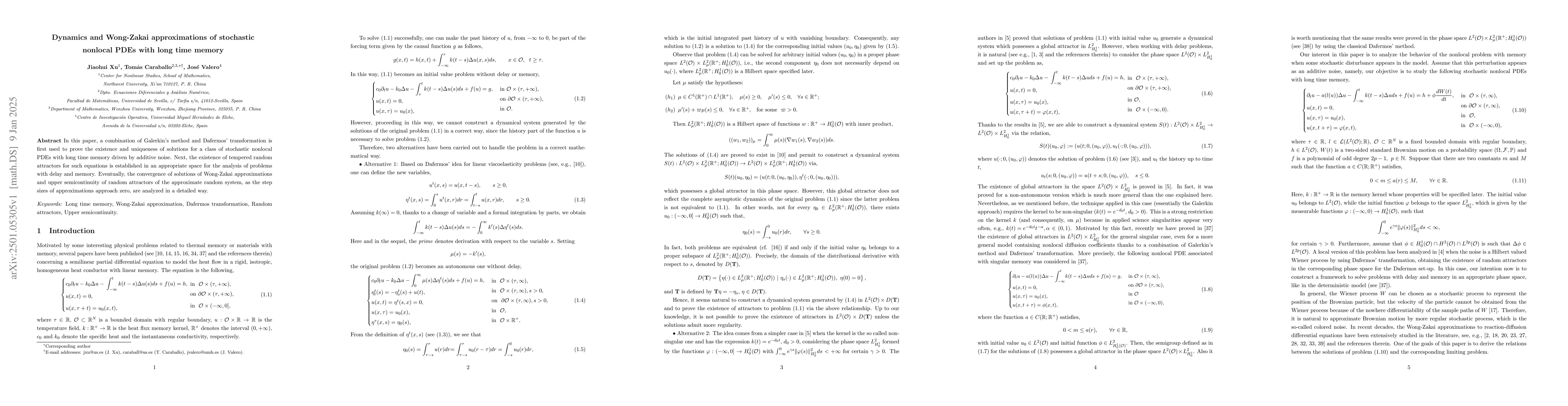 Thumbnail for Dynamics and Wong-Zakai approximations of stochastic nonlocal PDEs with
  long time memory