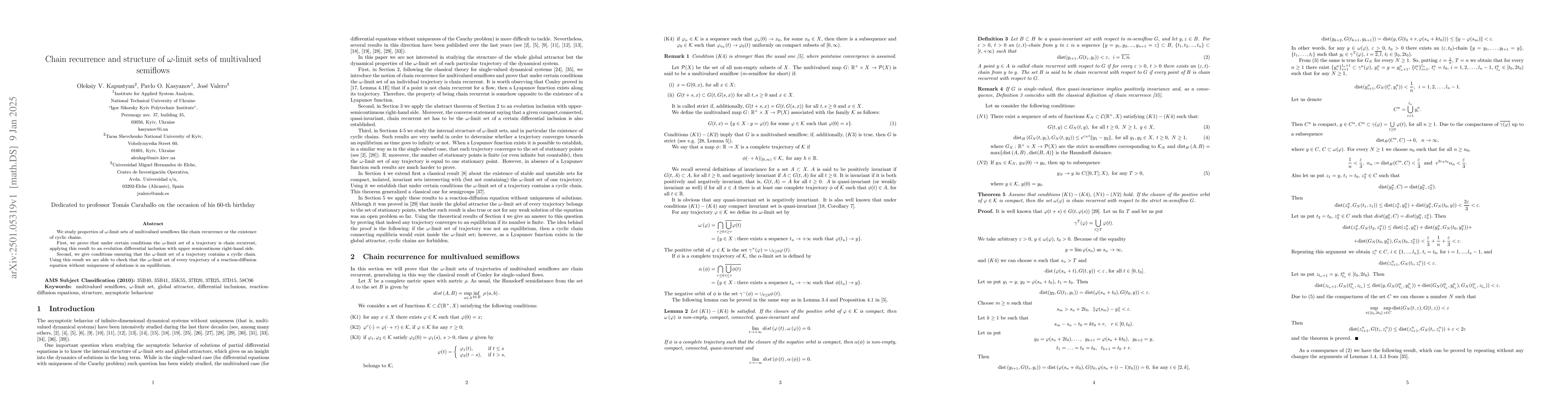 Thumbnail for Chain recurrence and structure of omega-limit sets of multivalued
  semiflows