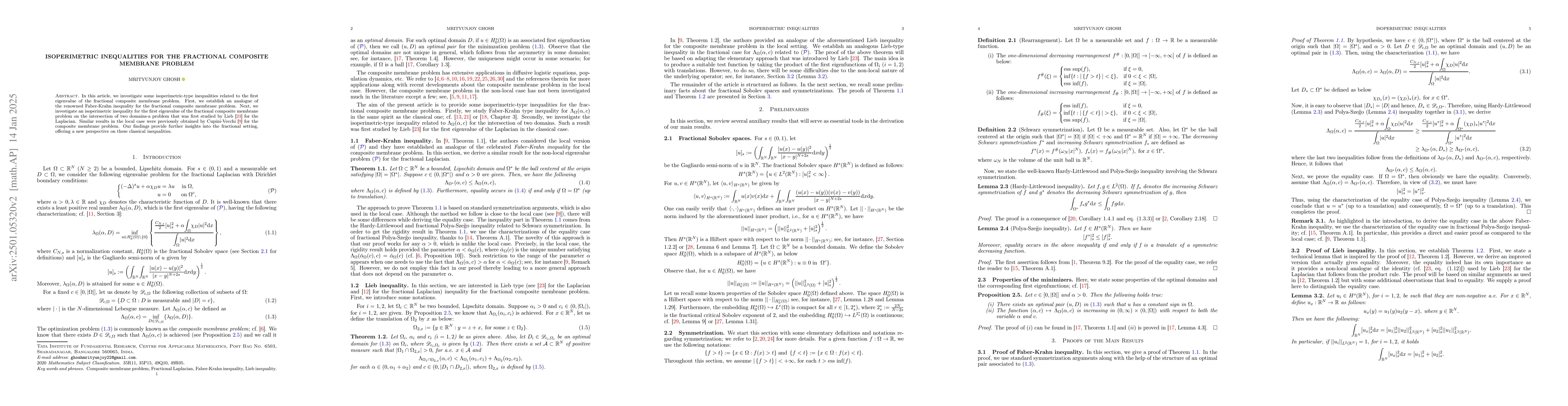 Thumbnail for Isoperimetric inequalities for the fractional composite membrane problem