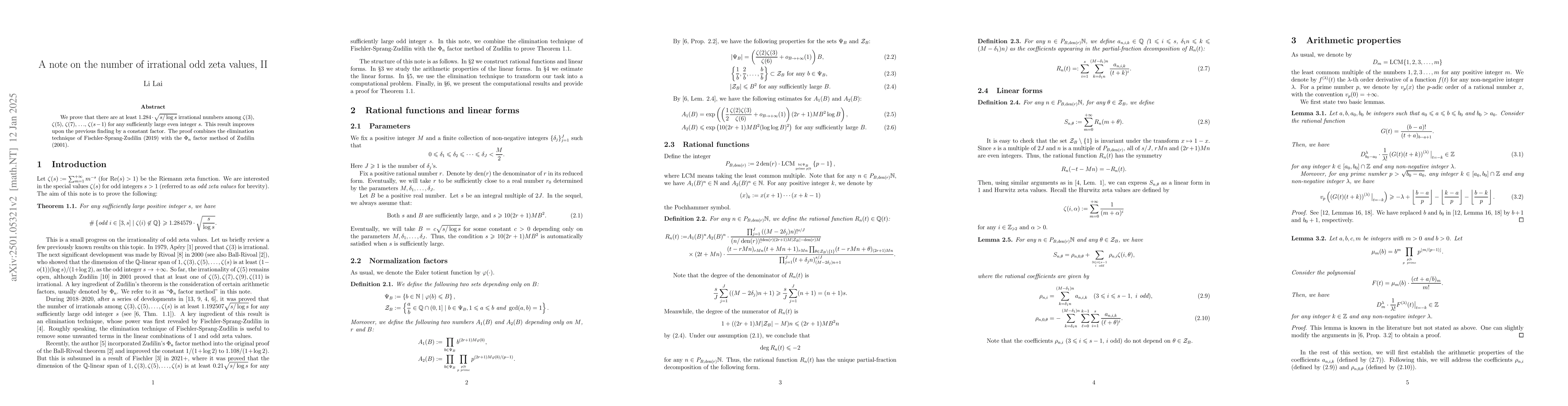 Thumbnail for A note on the number of irrational odd zeta values, II