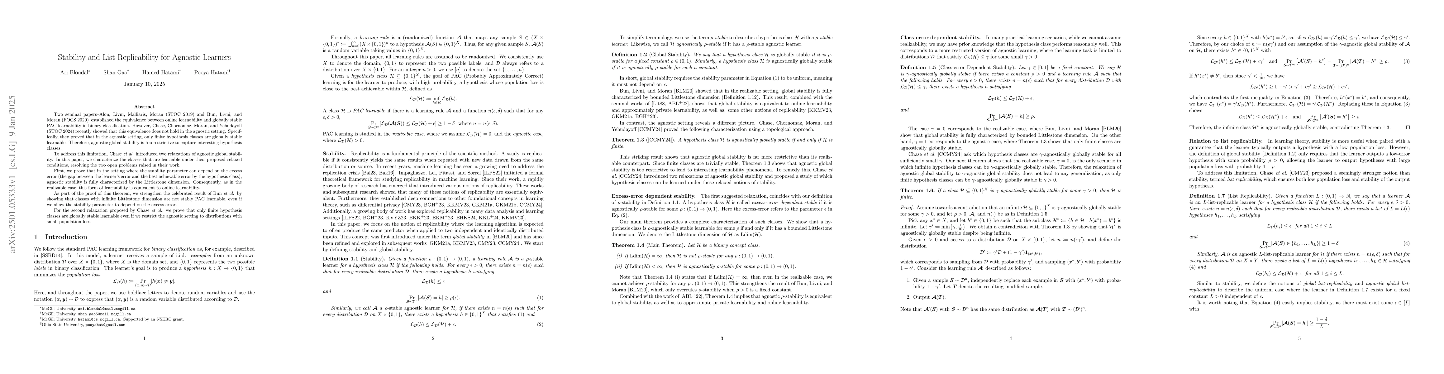 Thumbnail for Stability and List-Replicability for Agnostic Learners