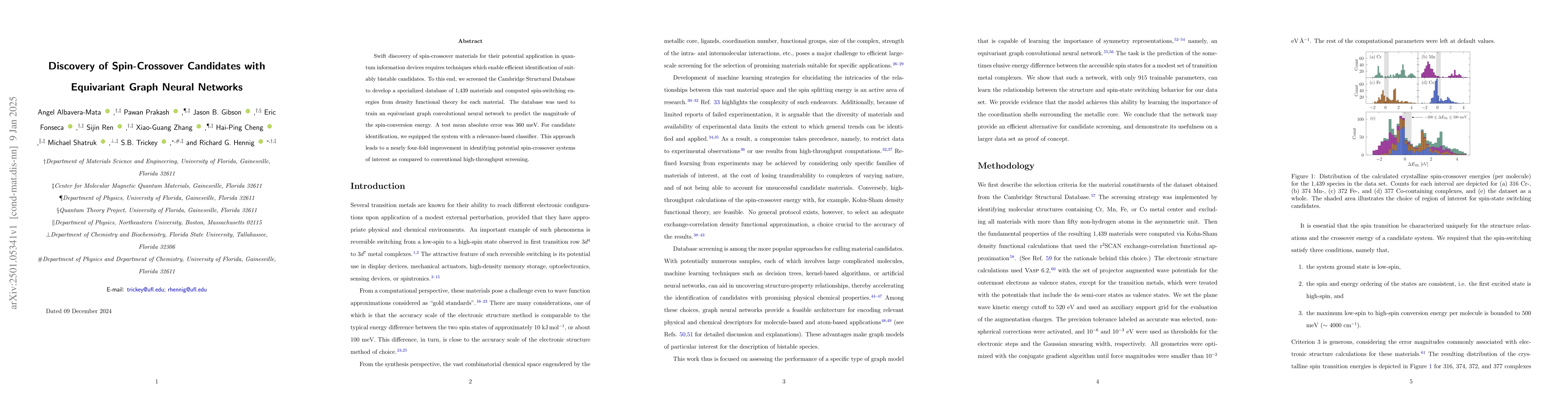 Thumbnail for Discovery of Spin-Crossover Candidates with Equivariant Graph Neural
  Networks