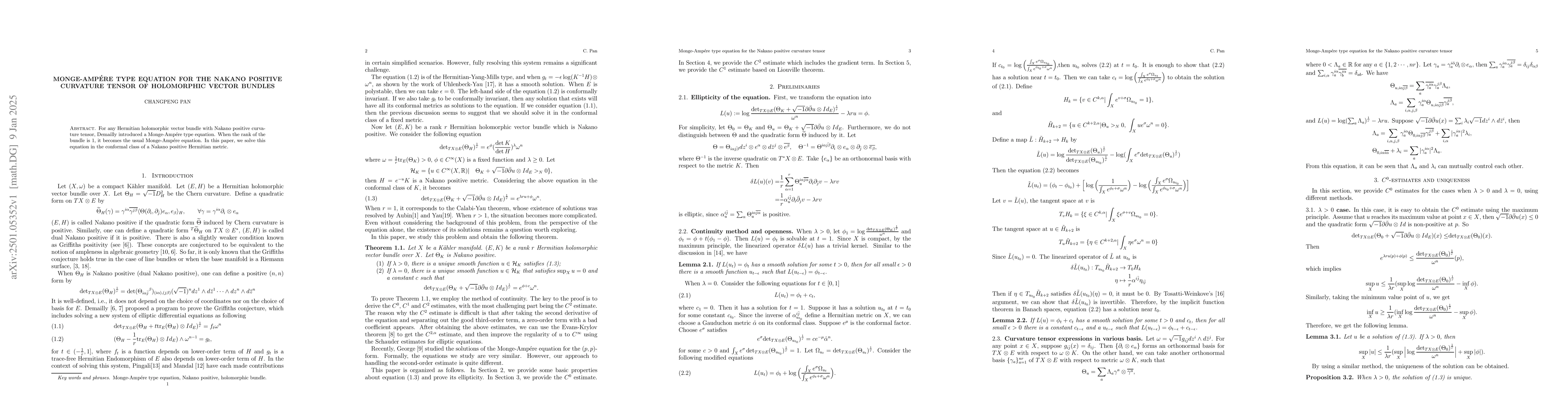 Thumbnail for Monge-Ampére type equation for the Nakano positive curvature tensor of
  holomorphic vector bundles