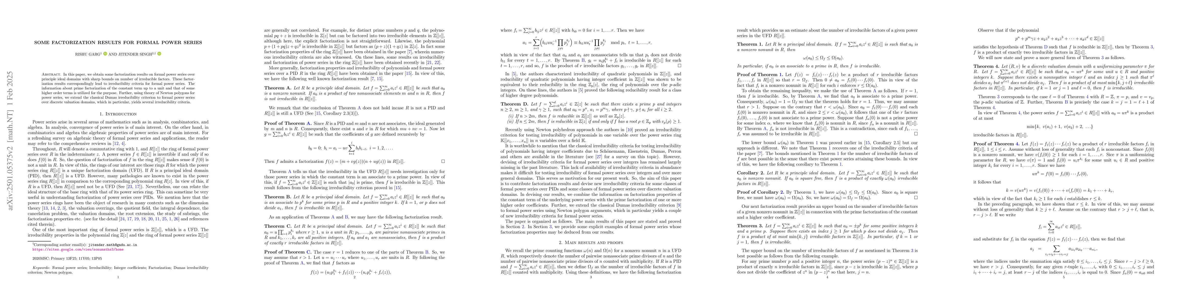 Thumbnail for Some factorization results for formal power series with integer
  coefficients
