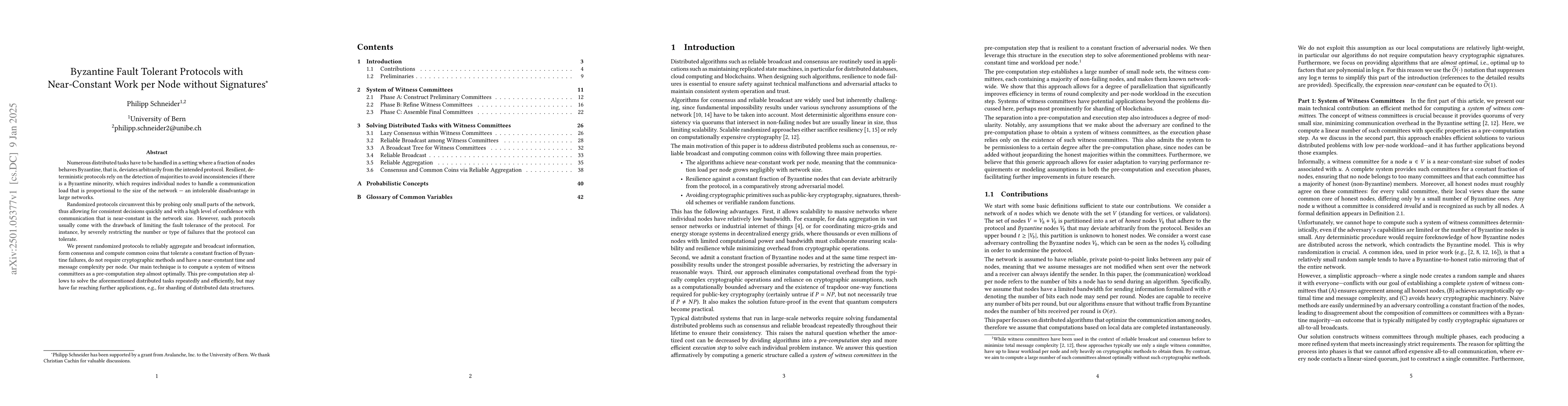 Thumbnail for Byzantine Fault Tolerant Protocols with Near-Constant Work per Node
  without Signatures