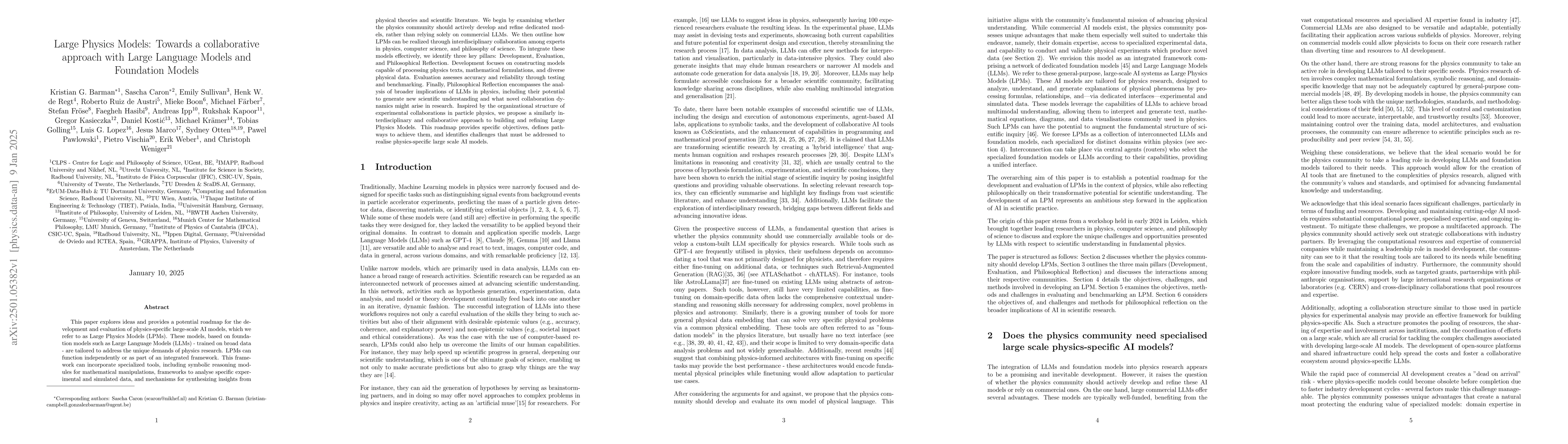 Thumbnail for Large Physics Models: Towards a collaborative approach with Large
  Language Models and Foundation Models