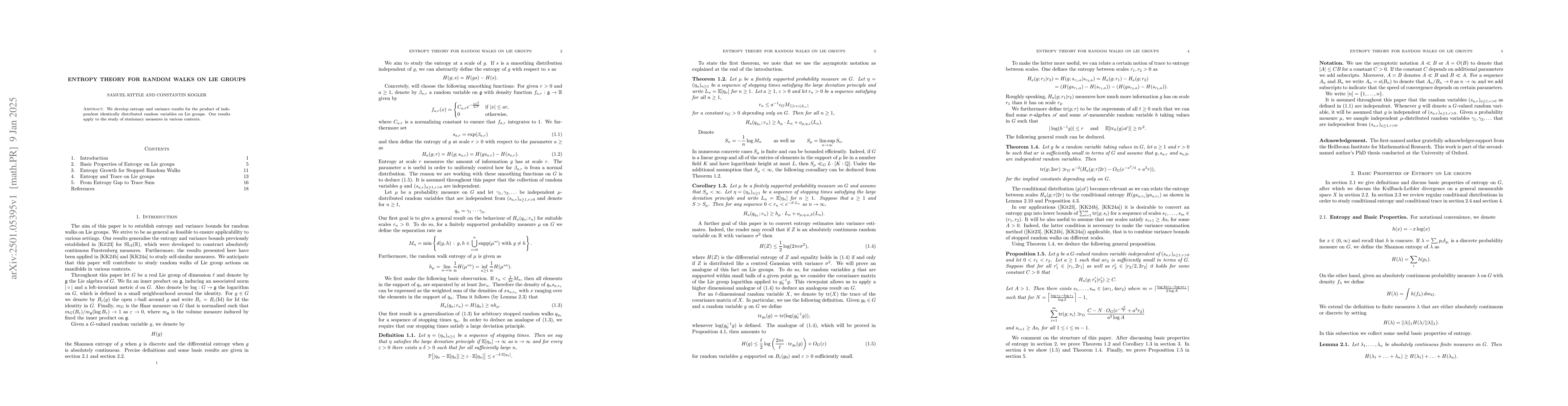 Thumbnail for Entropy Theory for Random Walks on Lie Groups