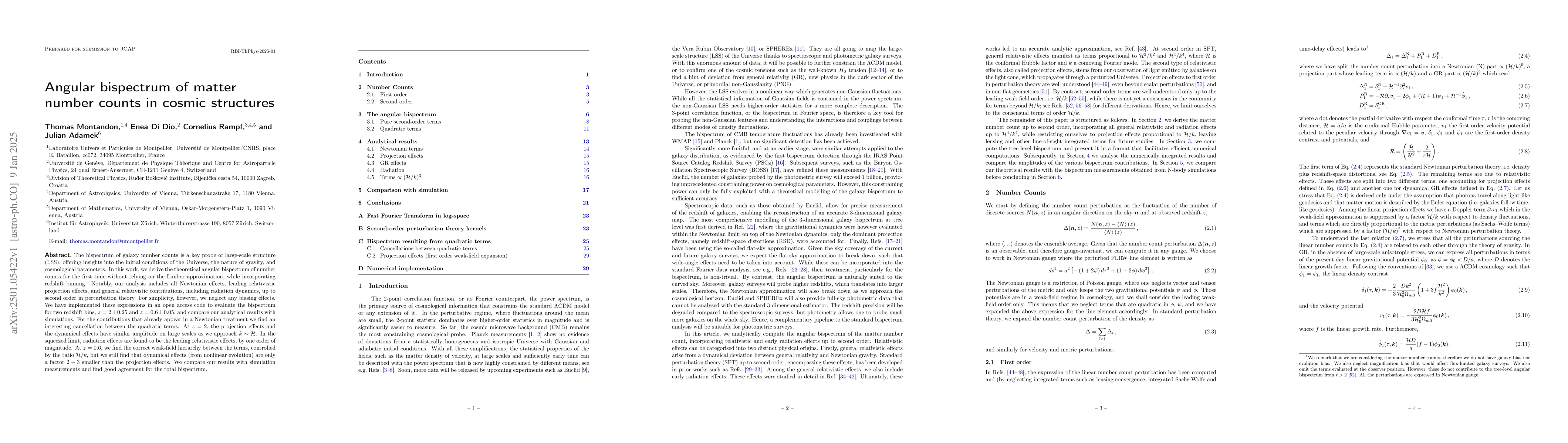 Thumbnail for Angular bispectrum of matter number counts in cosmic structures