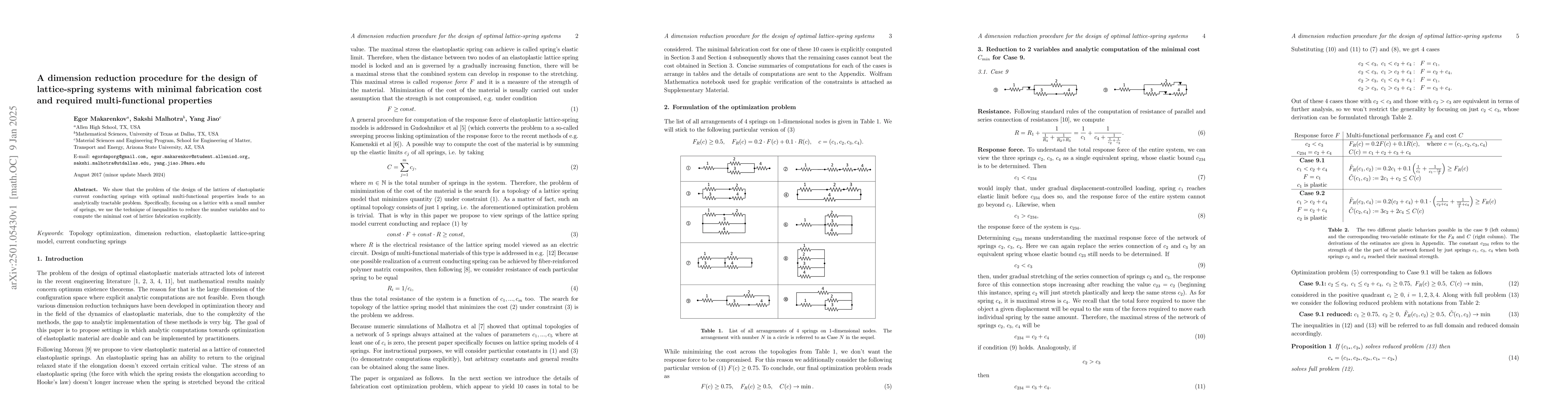 Thumbnail for A dimension reduction procedure for the design of lattice-spring systems
  with minimal fabrication cost and required multi-functional properties