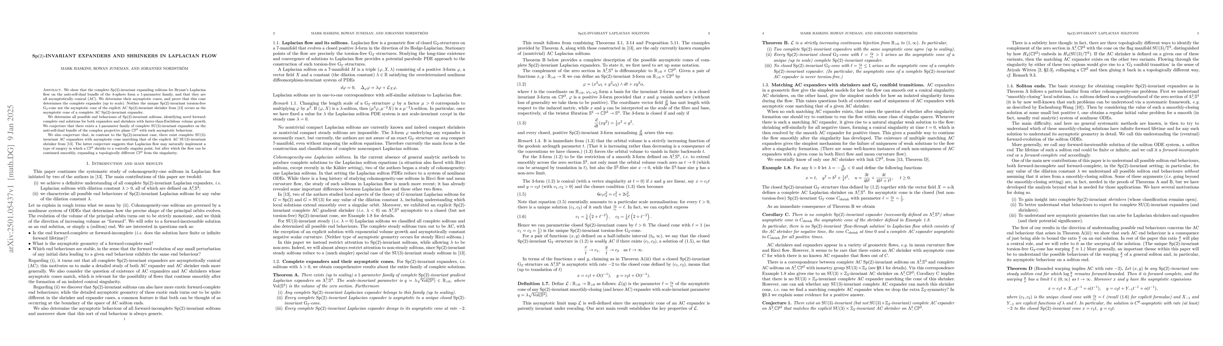Thumbnail for Sp(2)-invariant expanders and shrinkers in Laplacian flow