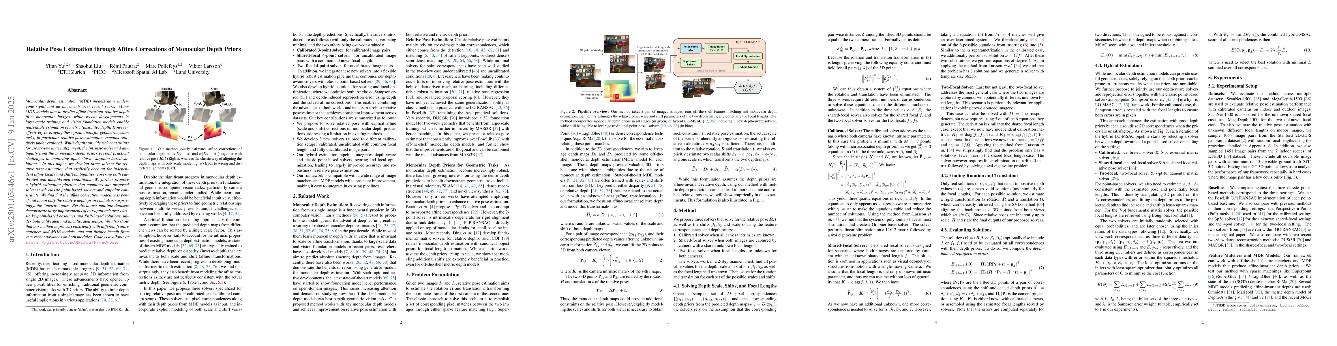 Thumbnail for Relative Pose Estimation through Affine Corrections of Monocular Depth
  Priors