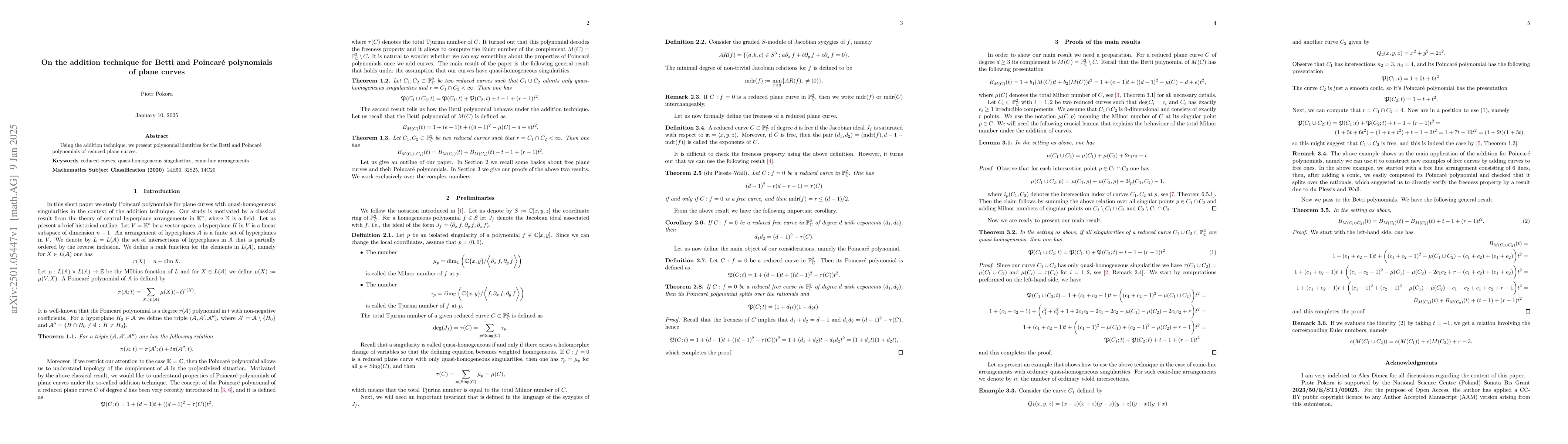 Thumbnail for On the addition technique for Betti and PoincarĂŠ polynomials of plane
  curves