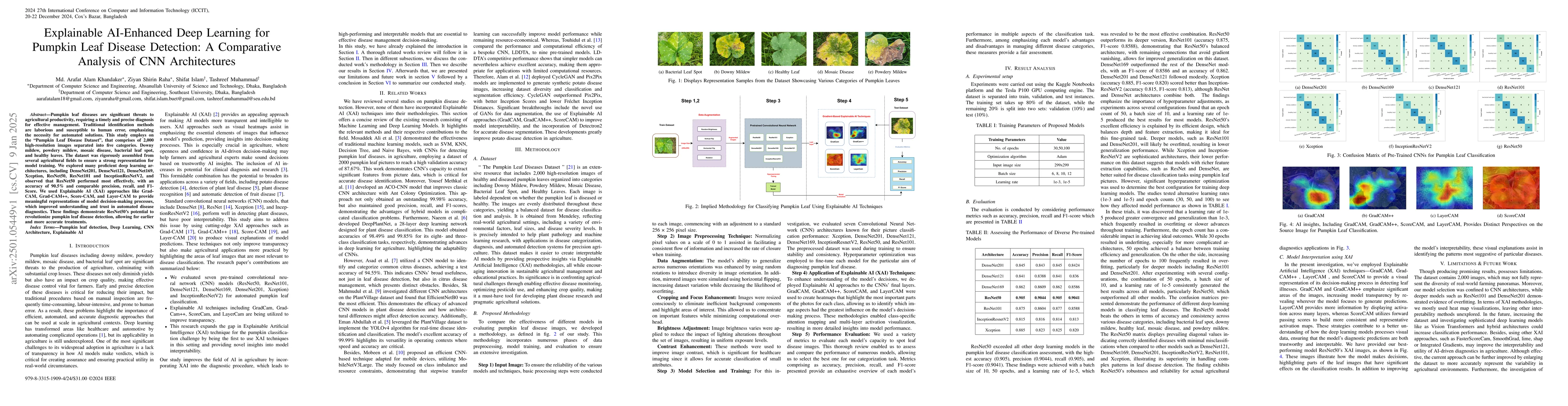Thumbnail for Explainable AI-Enhanced Deep Learning for Pumpkin Leaf Disease
  Detection: A Comparative Analysis of CNN Architectures