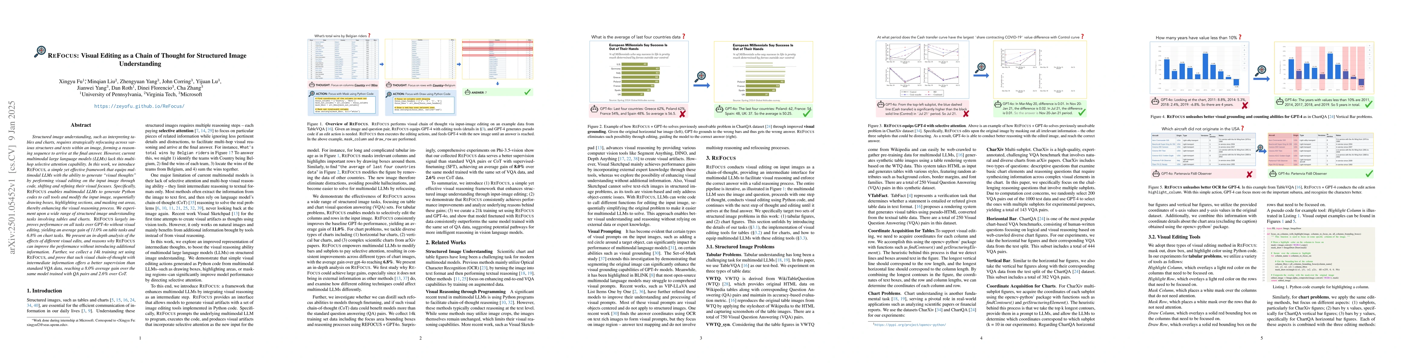 Thumbnail for ReFocus: Visual Editing as a Chain of Thought for Structured Image
  Understanding