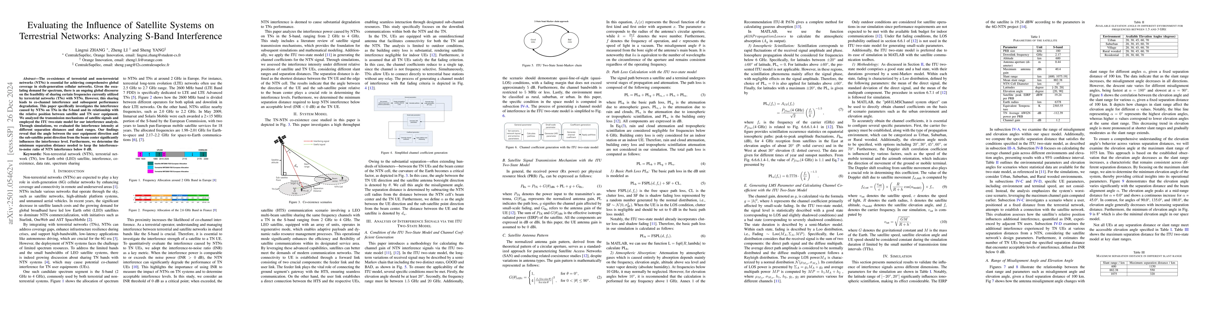 Thumbnail for Evaluating the Influence of Satellite Systems on Terrestrial Networks:
  Analyzing S-Band Interference