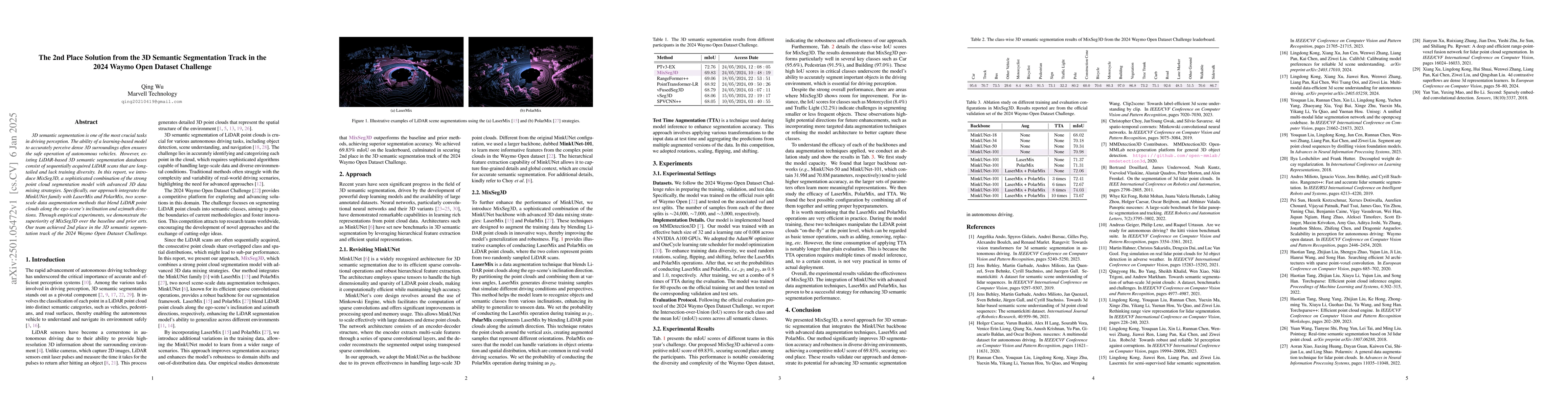 Thumbnail for The 2nd Place Solution from the 3D Semantic Segmentation Track in the
  2024 Waymo Open Dataset Challenge