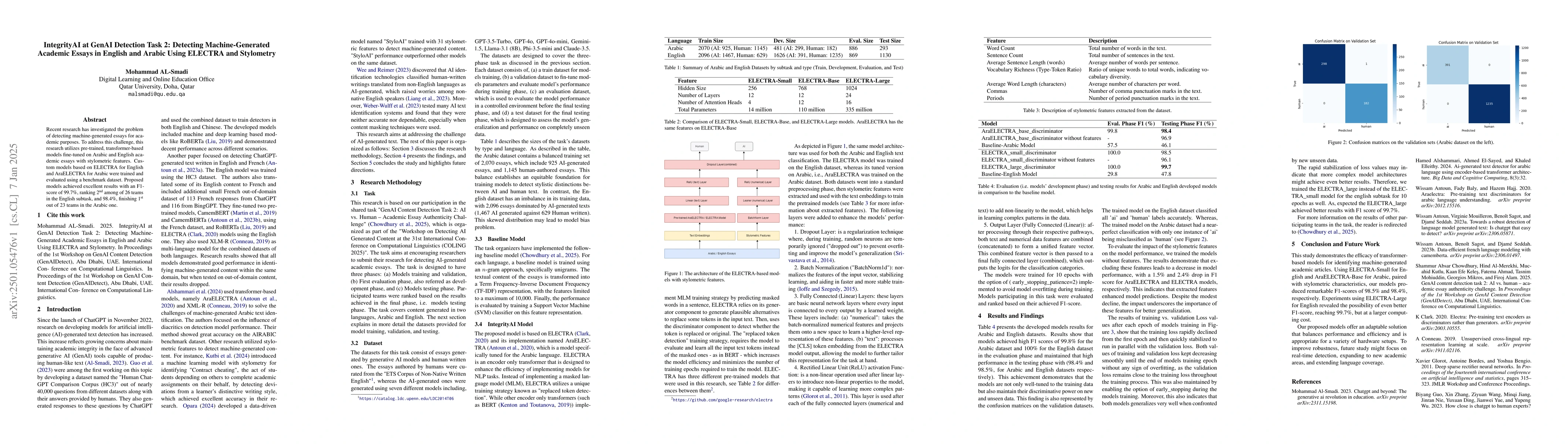 Thumbnail for IntegrityAI at GenAI Detection Task 2: Detecting Machine-Generated
  Academic Essays in English and Arabic Using ELECTRA and Stylometry