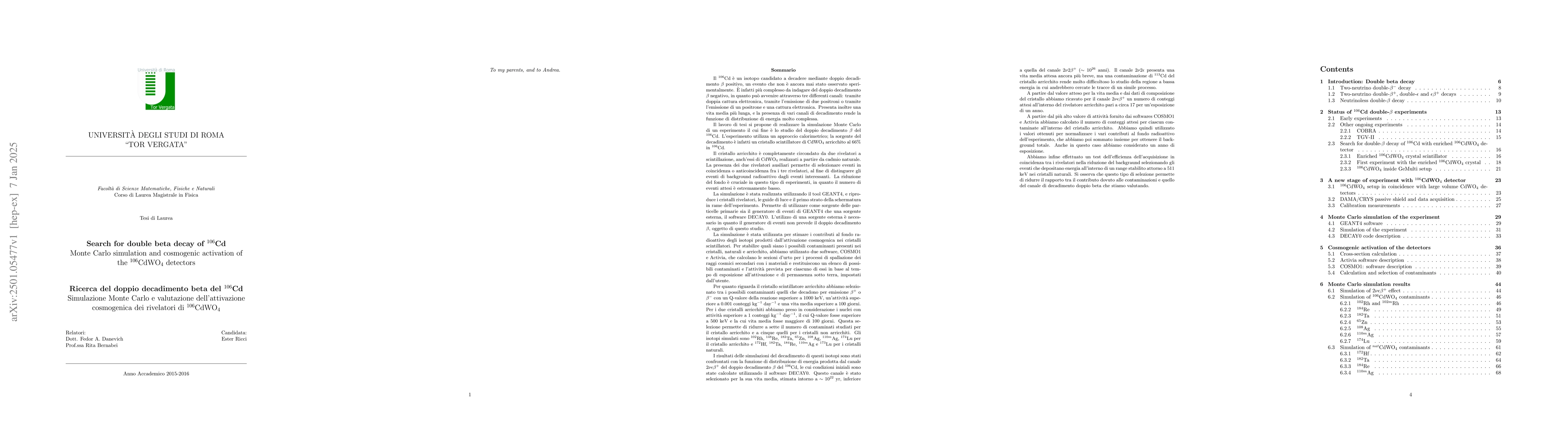 Thumbnail for Search for double beta decay of 106Cd Monte Carlo simulation and
  cosmogenic activation of the CdWO4 detectros