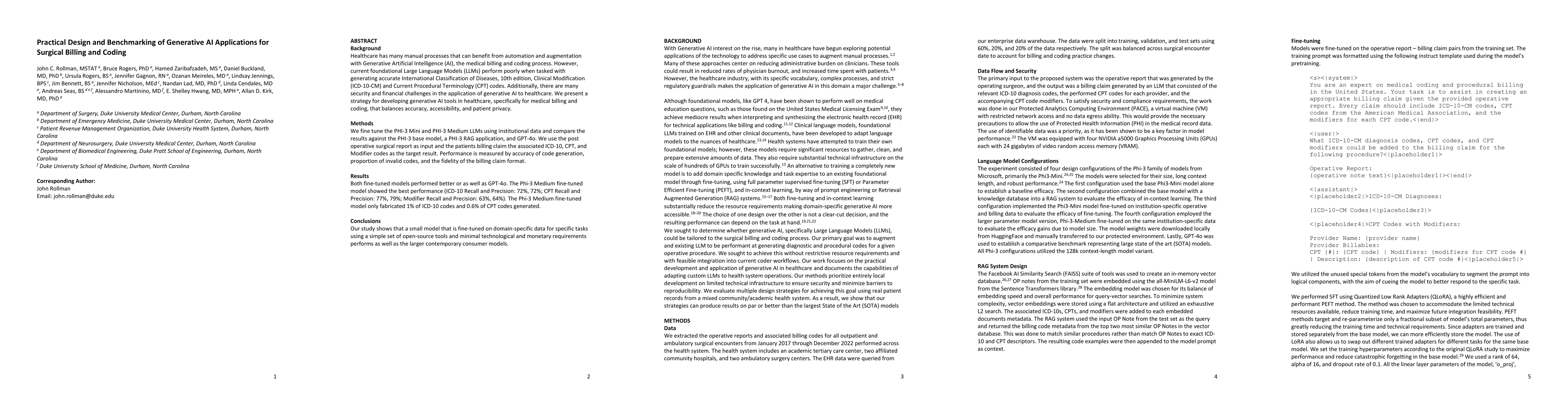 Thumbnail for Practical Design and Benchmarking of Generative AI Applications for
  Surgical Billing and Coding