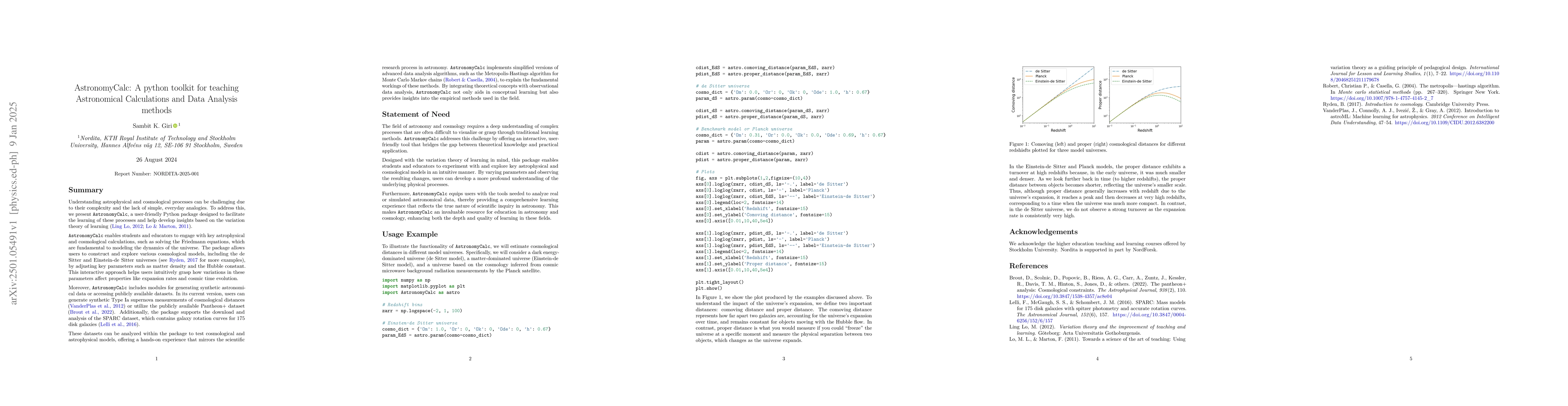 Thumbnail for AstronomyCalc: A python toolkit for teaching Astronomical Calculations
  and Data Analysis methods