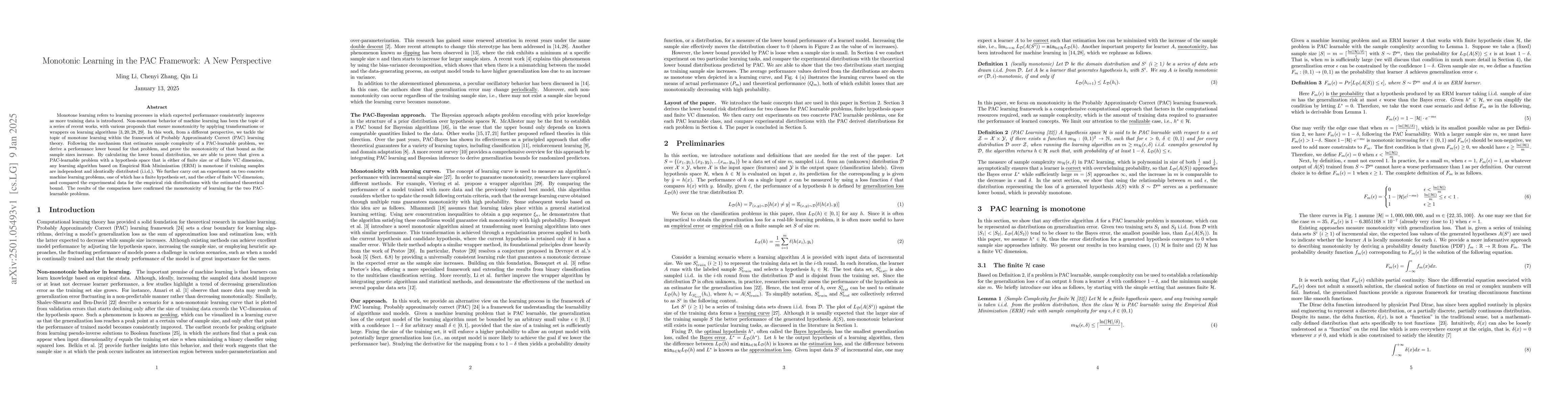 Thumbnail for Monotonic Learning in the PAC Framework: A New Perspective